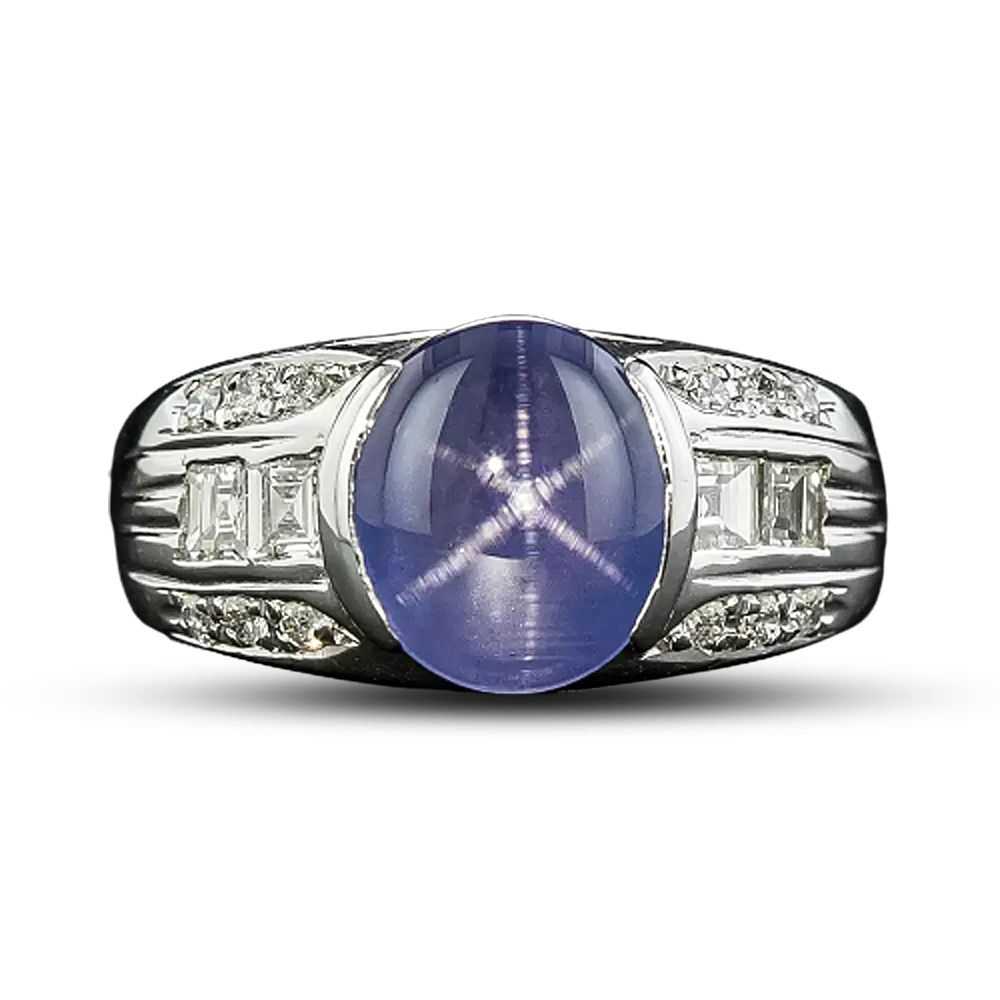 Estate Lavender-Blue Star Sapphire and Diamond Ri… - image 4