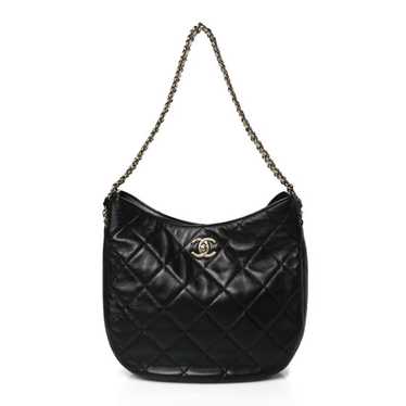 CHANEL Lambskin Chain Rows Quilted Chain Hobo Blac