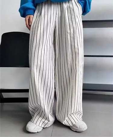 Streetwear Vintage Cotton Linen Striped Wide Leg … - image 1