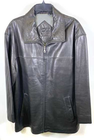 Roundtree & Yorke Mens Black Leather Collared Lon… - image 1