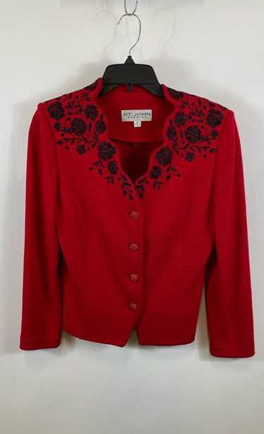 St. John Evening Red Floral Embroidered Jacket - S