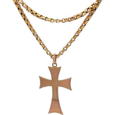 Men's 9k Rosy Yellow Gold Cross Pendant Victorian 