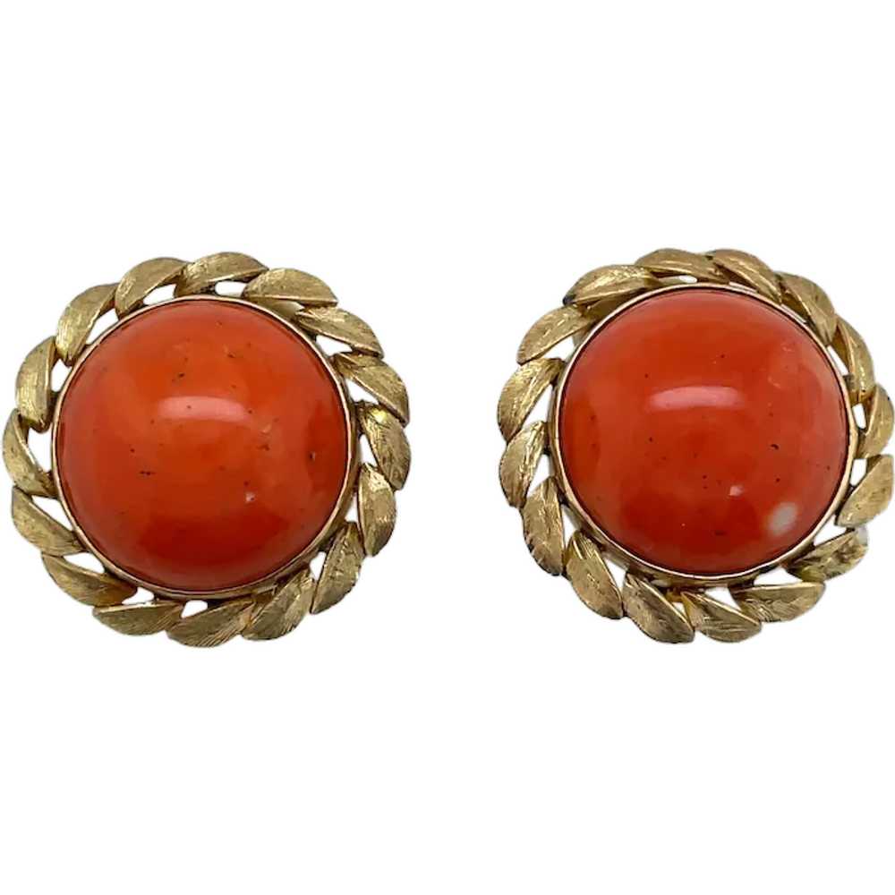 14K Yellow Gold Coral Earring - image 1
