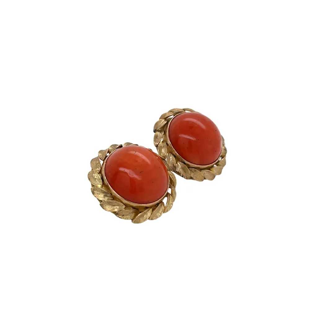 14K Yellow Gold Coral Earring - image 3
