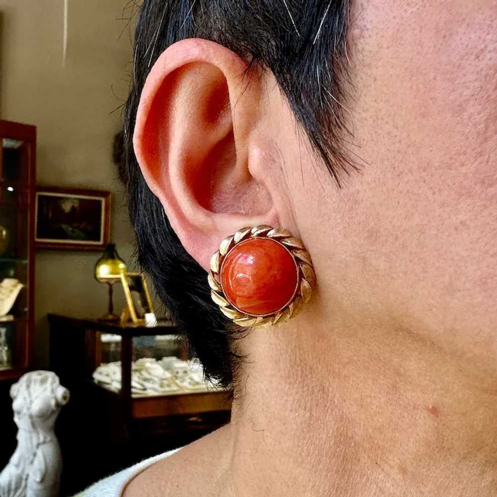14K Yellow Gold Coral Earring - image 4