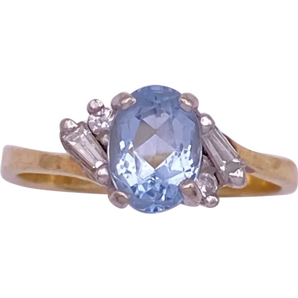 Petite Aquamarine and Diamond Ring 14K Two Tone G… - image 1