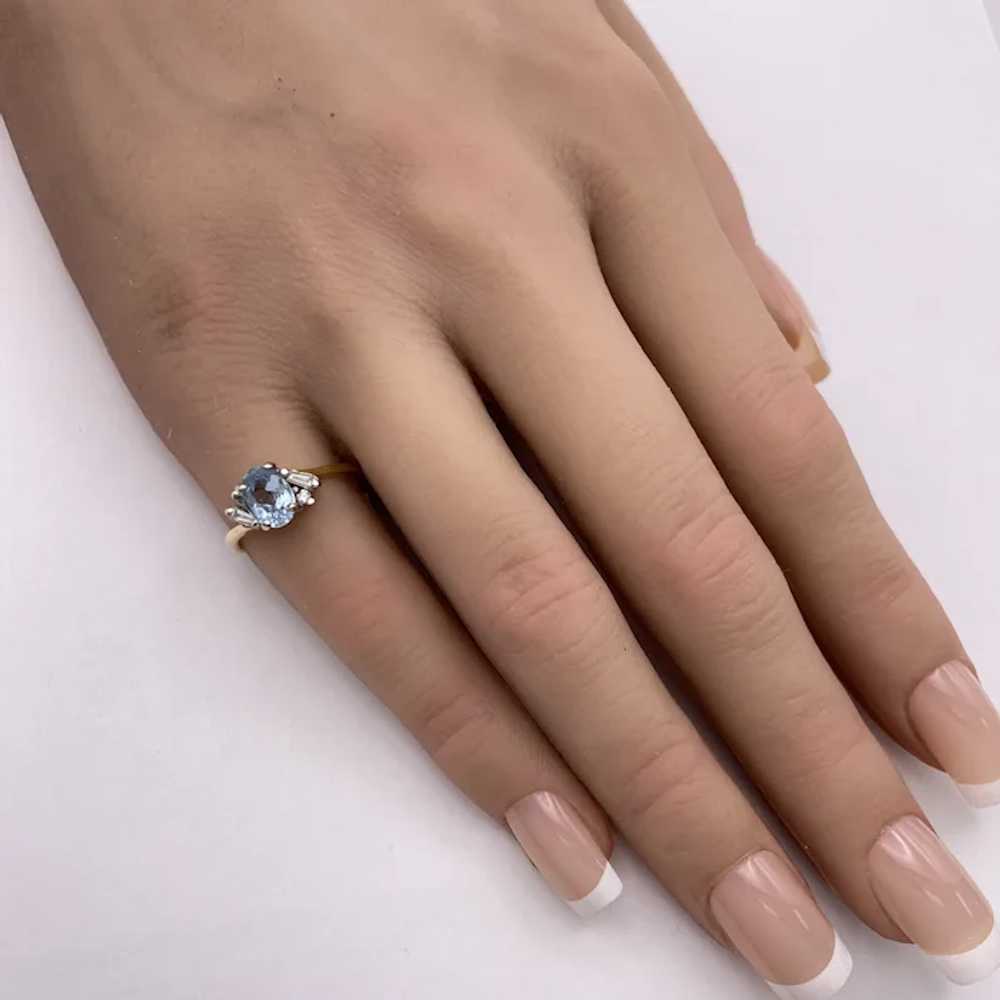 Petite Aquamarine and Diamond Ring 14K Two Tone G… - image 2