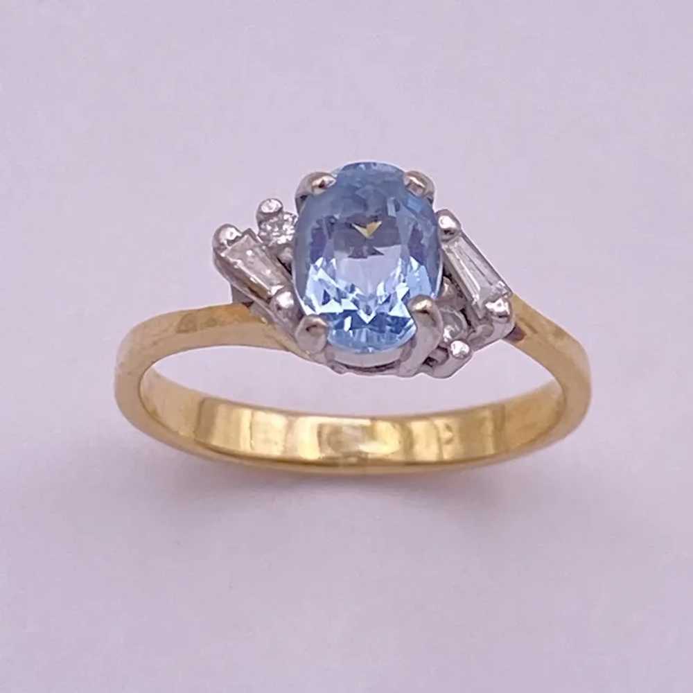 Petite Aquamarine and Diamond Ring 14K Two Tone G… - image 3
