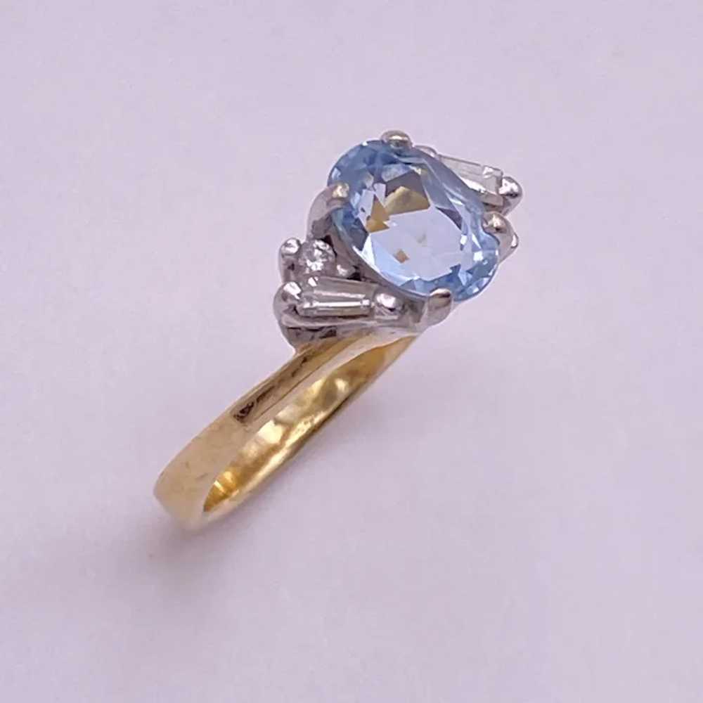 Petite Aquamarine and Diamond Ring 14K Two Tone G… - image 4
