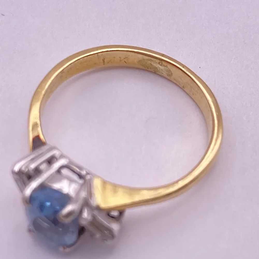 Petite Aquamarine and Diamond Ring 14K Two Tone G… - image 6