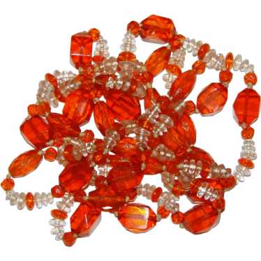 Fabulous ART DECO Vibrant Orange & Clear Glass Be… - image 1