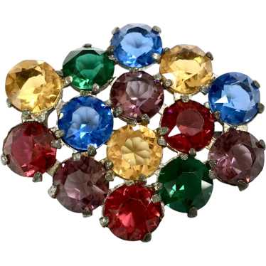 Czech Multi Color Glass Crystal Stones Brooch – R… - image 1