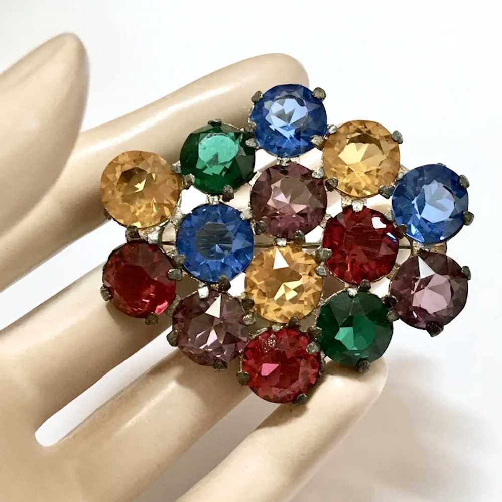 Czech Multi Color Glass Crystal Stones Brooch – R… - image 2