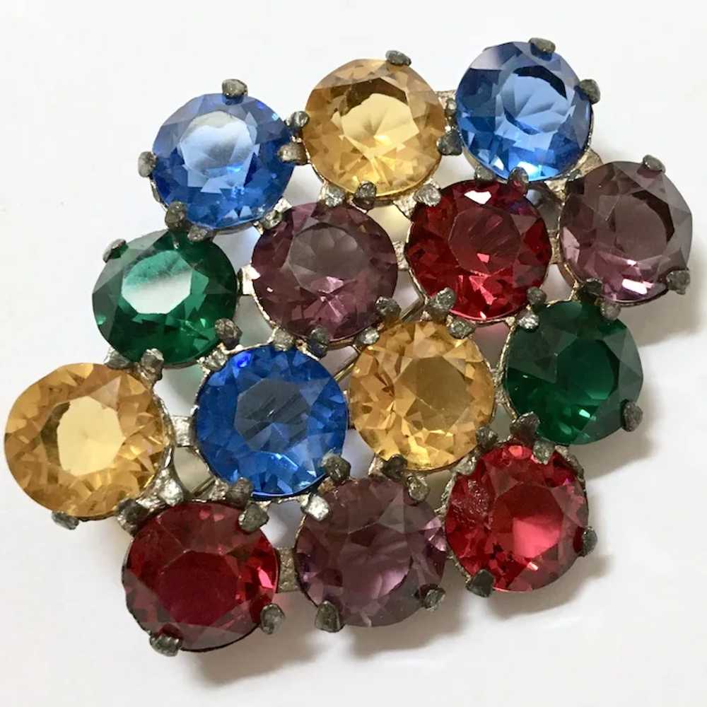 Czech Multi Color Glass Crystal Stones Brooch – R… - image 3