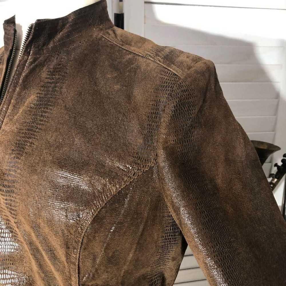 Vintage genuine leather brown snake skin textured… - image 4