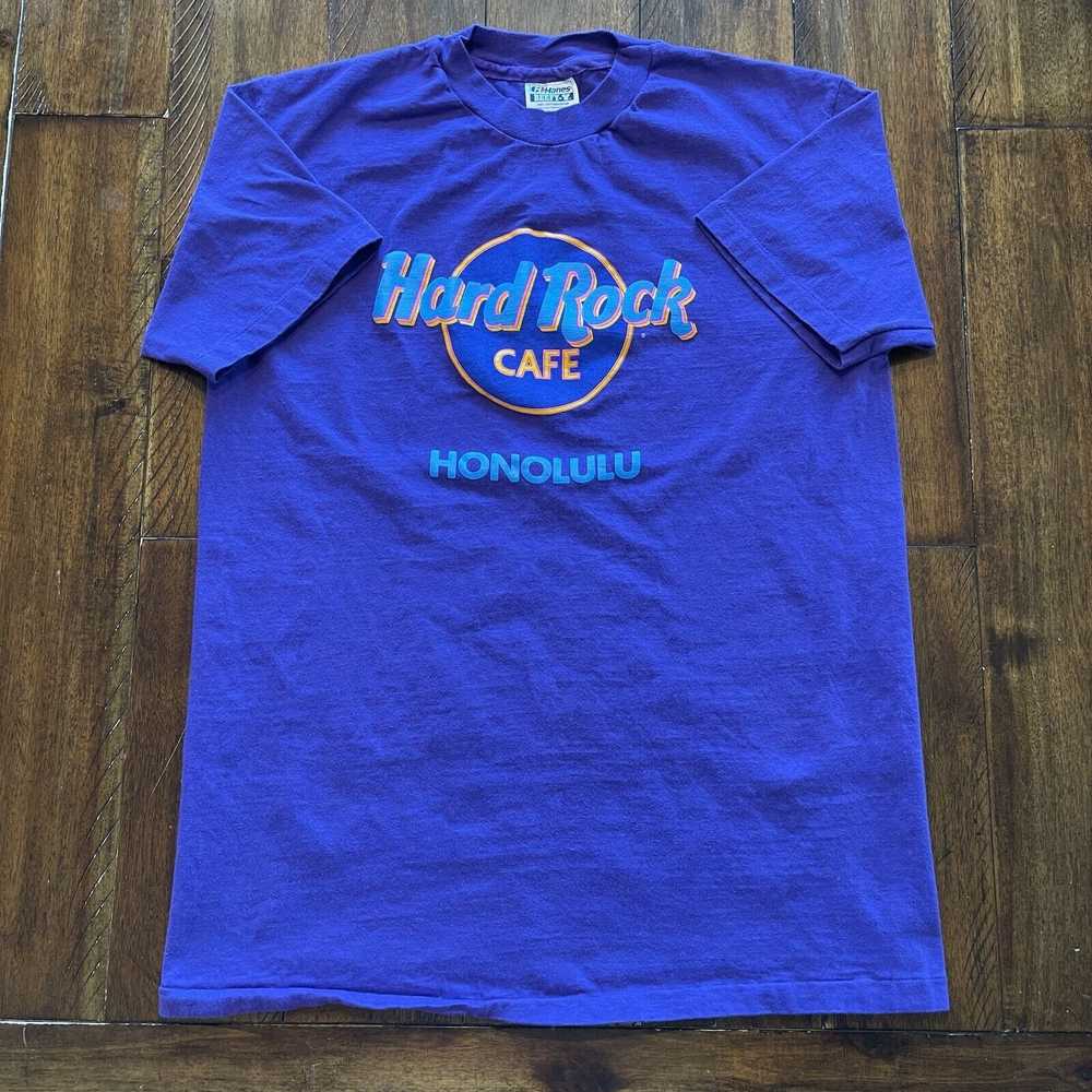 Hanes Vtg 80s Hard Rock Cafe Honolulu Shirt L Pur… - image 2