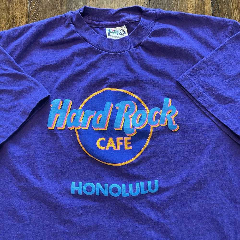 Hanes Vtg 80s Hard Rock Cafe Honolulu Shirt L Pur… - image 3