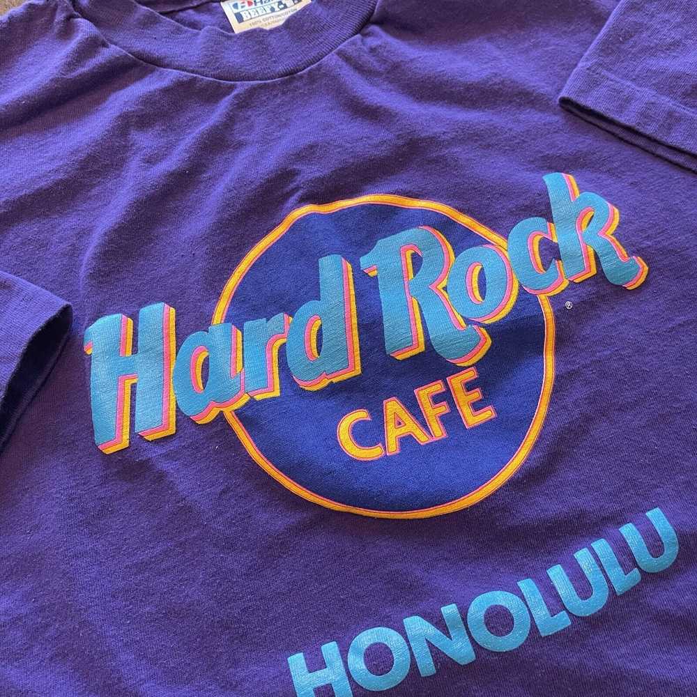 Hanes Vtg 80s Hard Rock Cafe Honolulu Shirt L Pur… - image 4