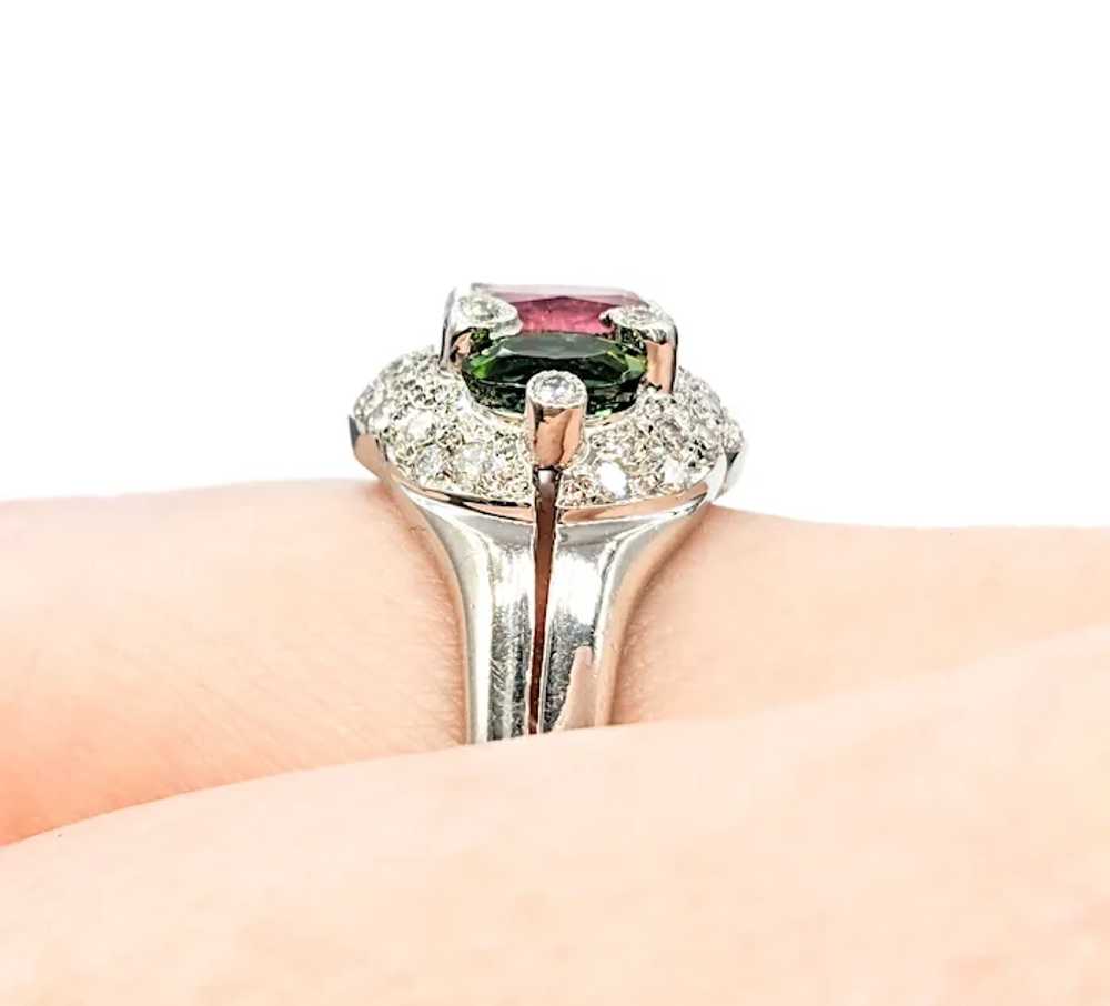 Pink & Green Tourmaline Ring With Diamonds In Pla… - image 10