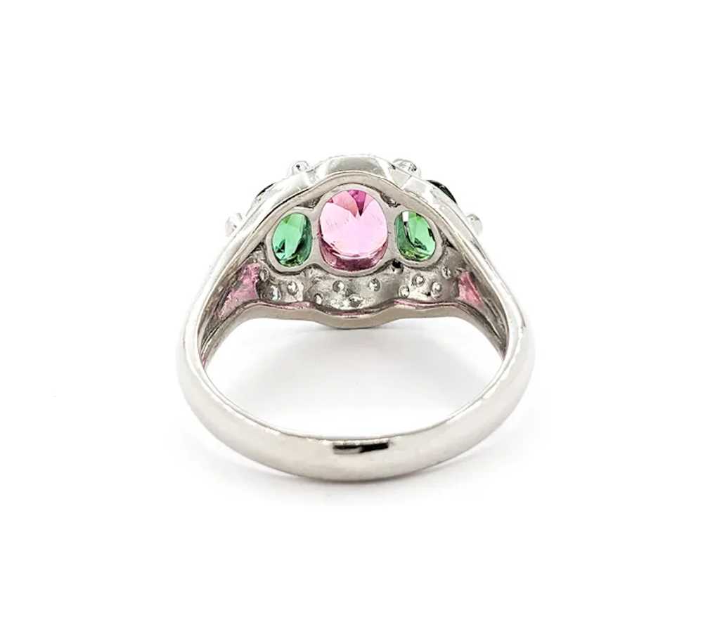 Pink & Green Tourmaline Ring With Diamonds In Pla… - image 11