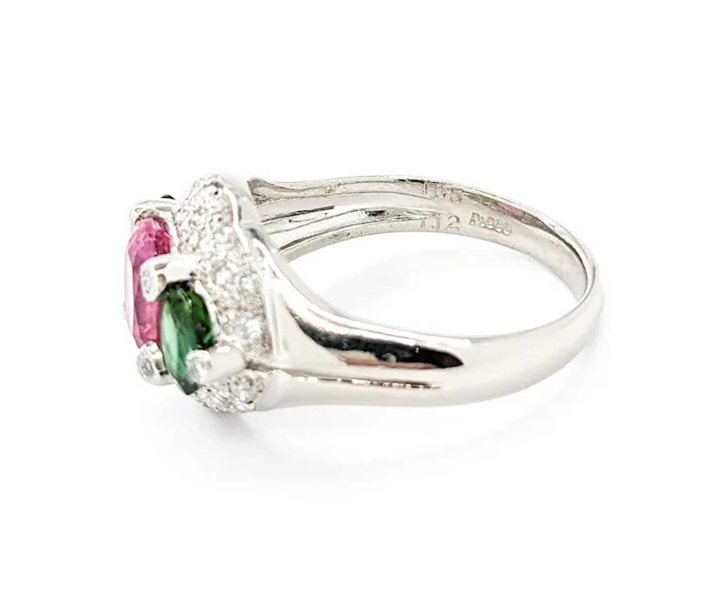 Pink & Green Tourmaline Ring With Diamonds In Pla… - image 5