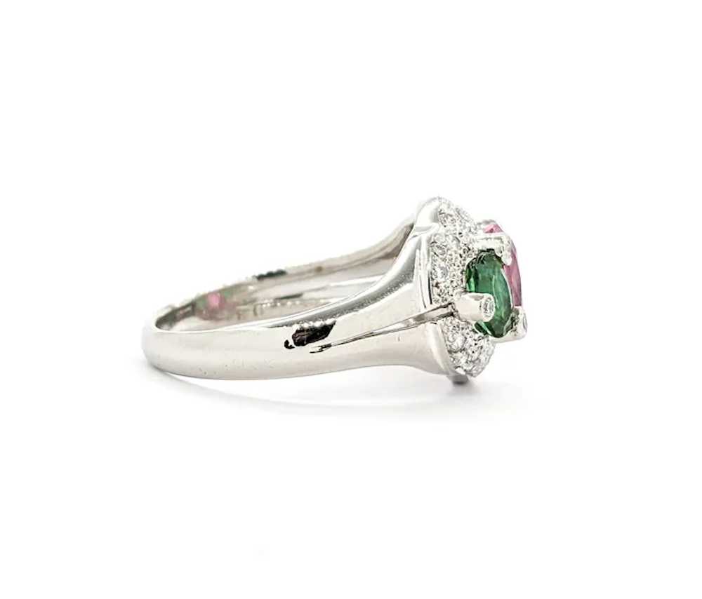 Pink & Green Tourmaline Ring With Diamonds In Pla… - image 6
