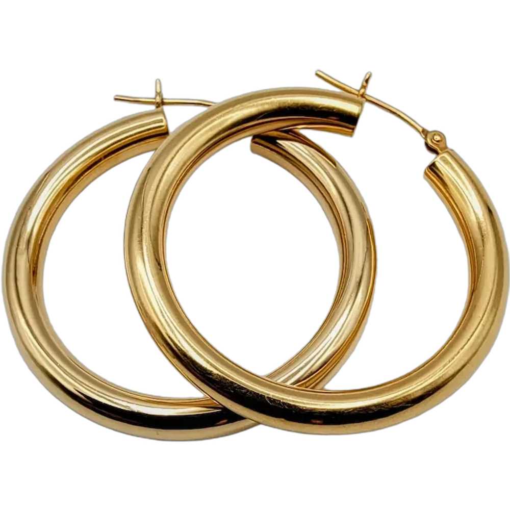 14K Gold Everyday Medium Hoop Earrings - image 1