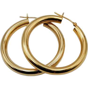 14K Gold Everyday Medium Hoop Earrings - image 1