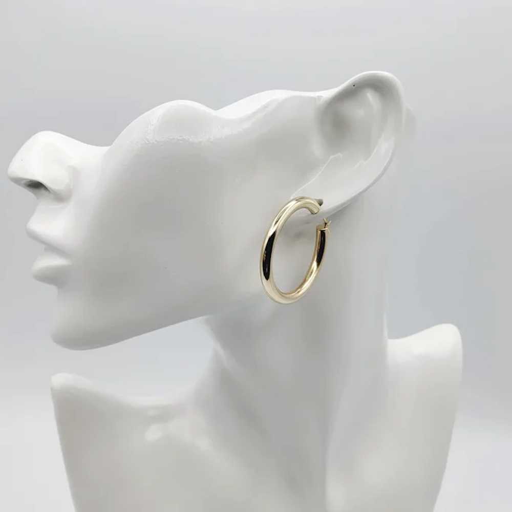 14K Gold Everyday Medium Hoop Earrings - image 2