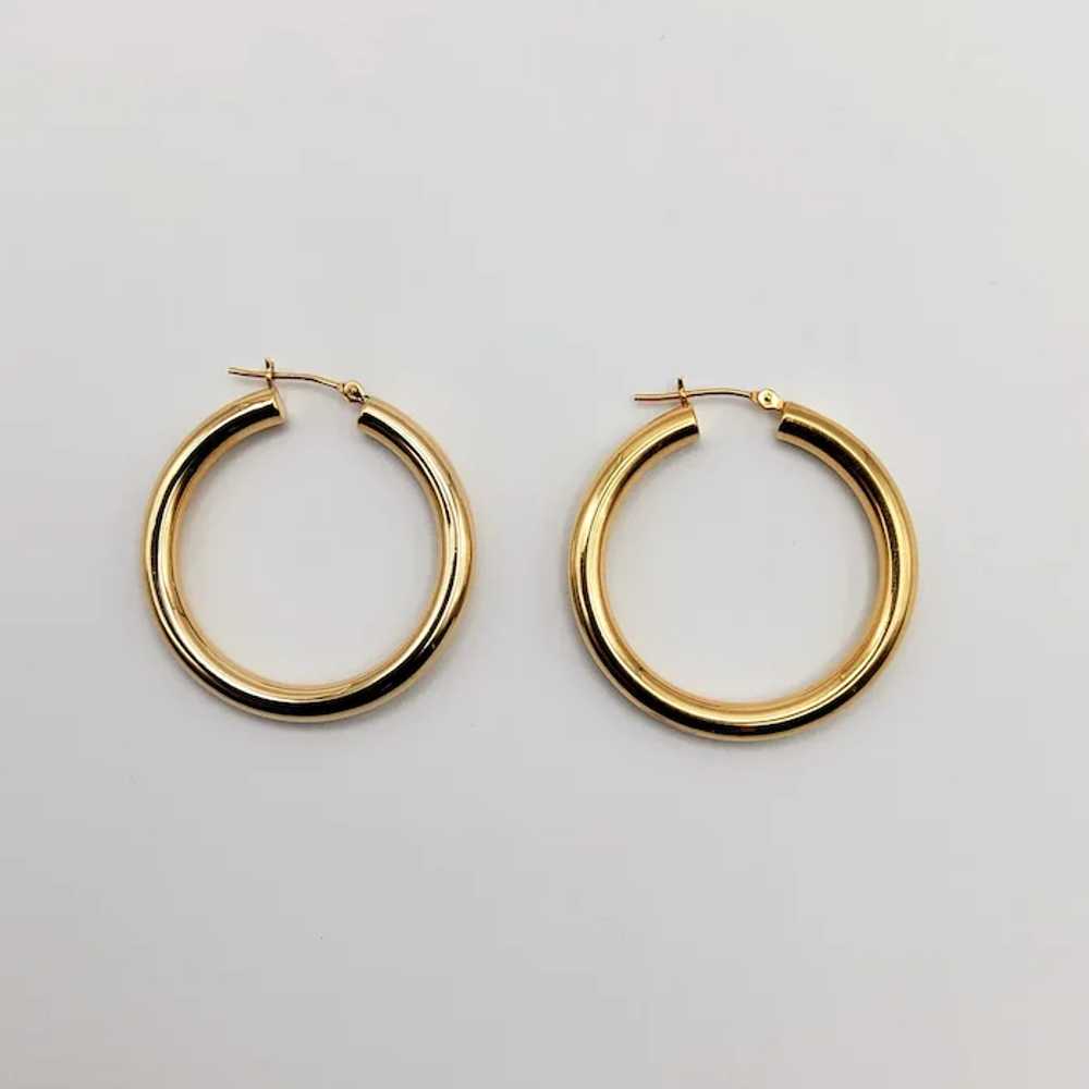 14K Gold Everyday Medium Hoop Earrings - image 3