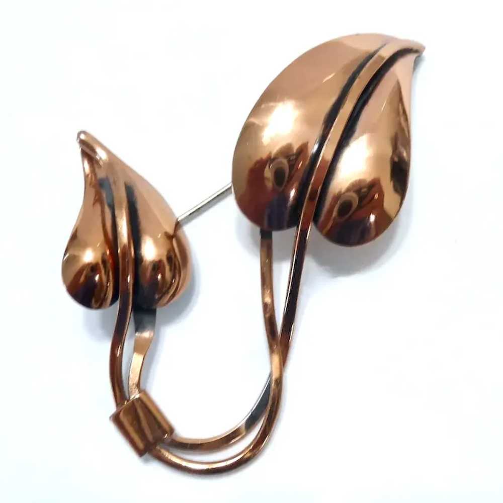 Vintage Renoir Copper Brooch Leaf Design - image 3