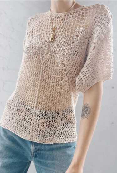 crème crochet cotton top