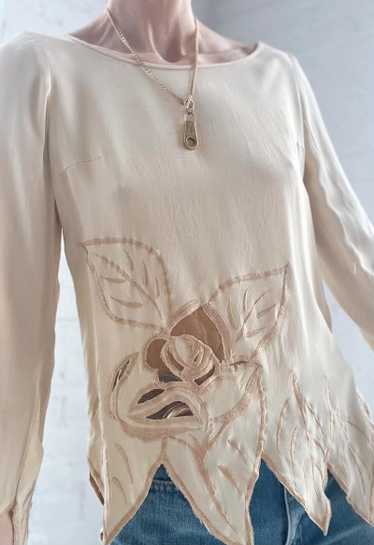 crème silk flora blouse