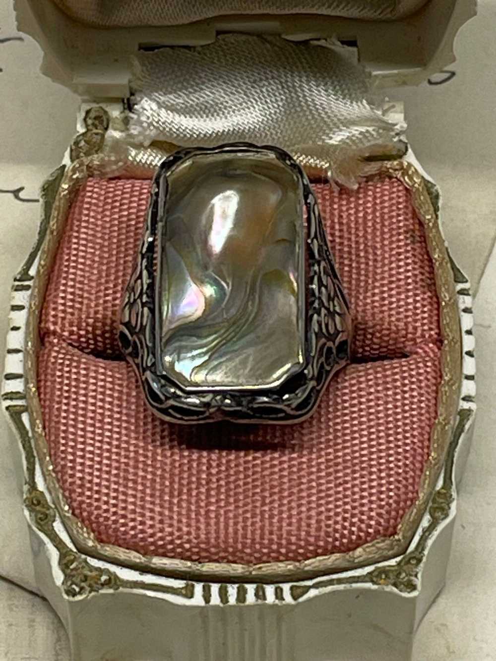 Doubled-Sterling Art Deco Pearl Blister Ring - image 2