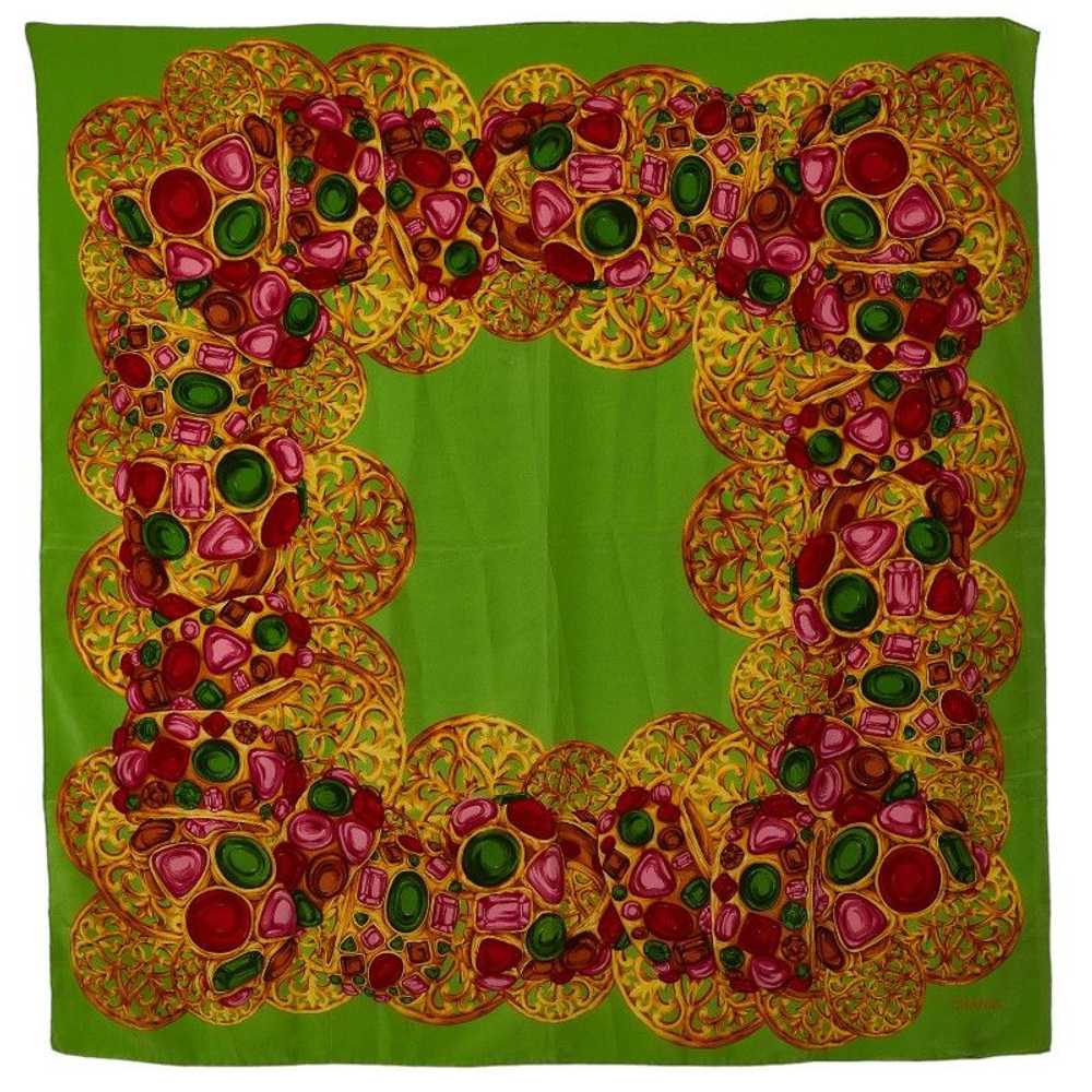 Chanel Chanel Chanel Silk Gem Motif Scarf Green M… - image 1