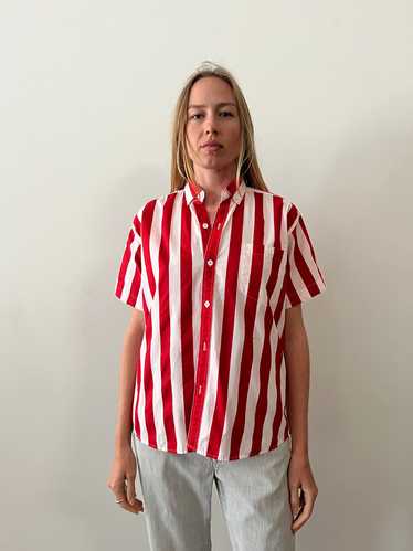 80s Red Striped Short Sleeve Shirt