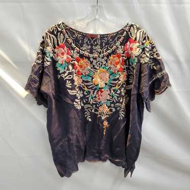 Johnny Was Embroidered Floral Short Sleeve Blouse… - image 1