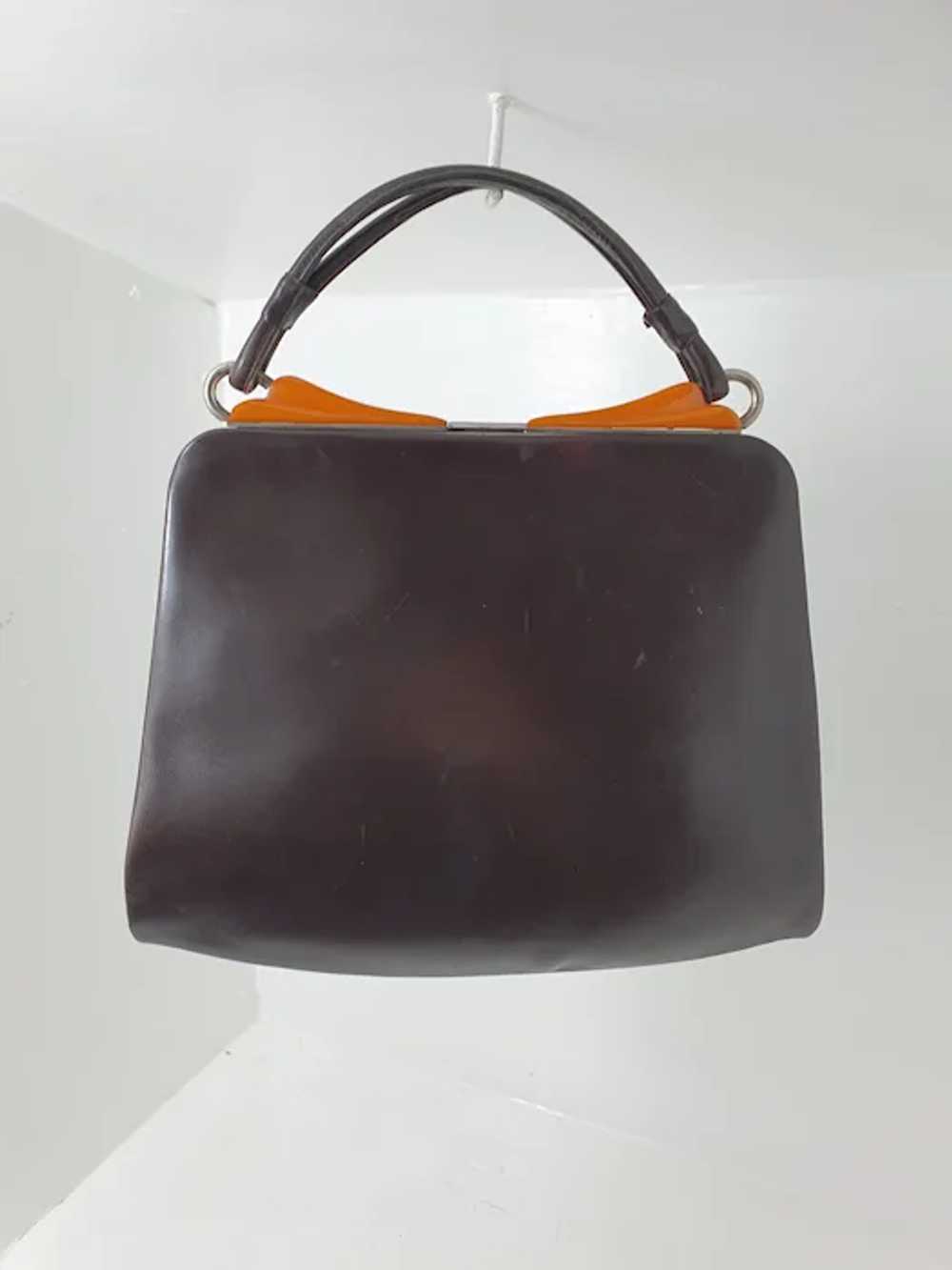 Art deco 1930’s brown leather handbag with Bakeli… - image 4