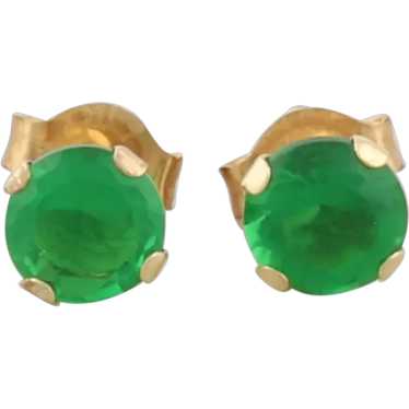10k Yellow Gold Lab Created Emerald Earrings Stud… - image 1