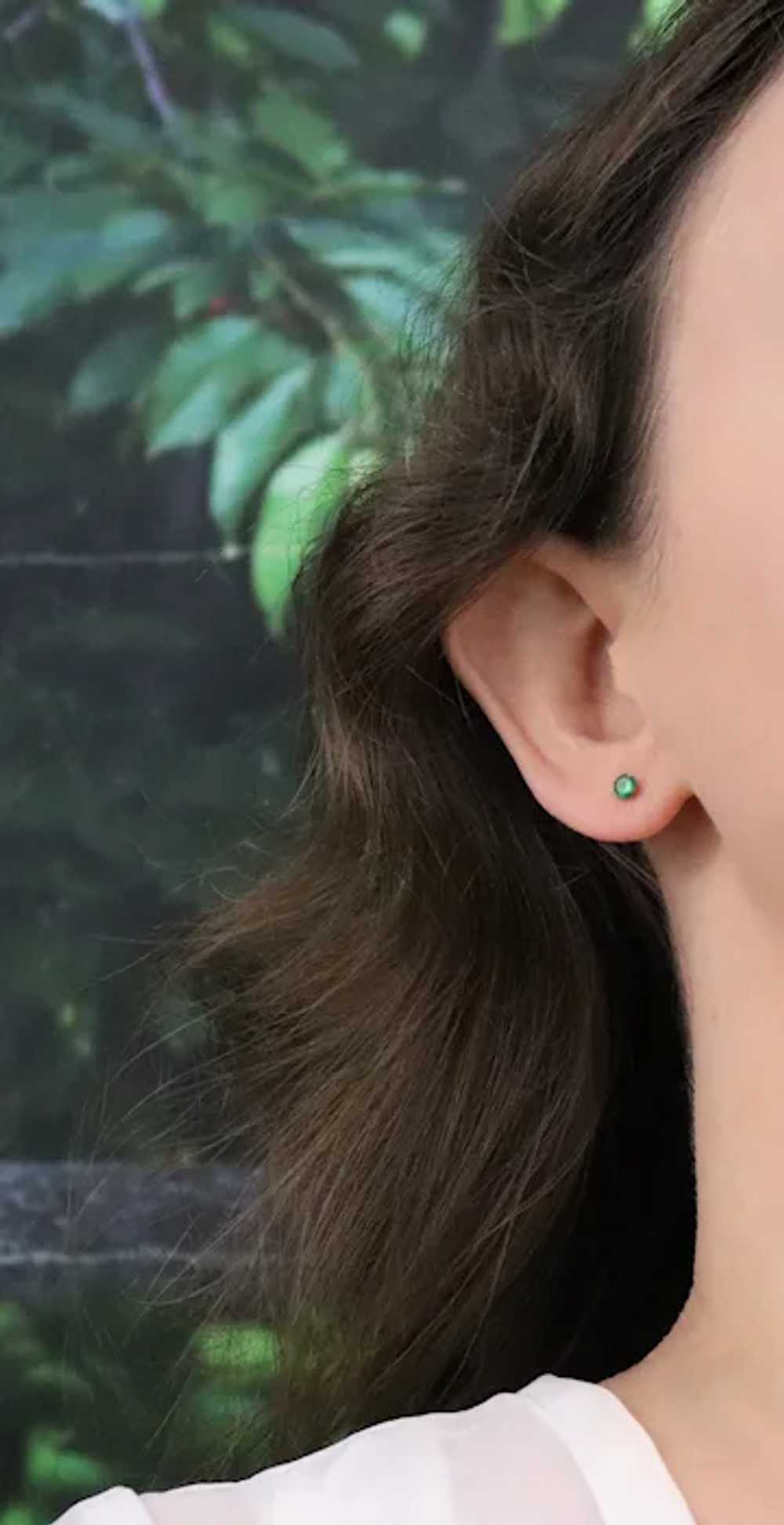 10k Yellow Gold Lab Created Emerald Earrings Stud… - image 2
