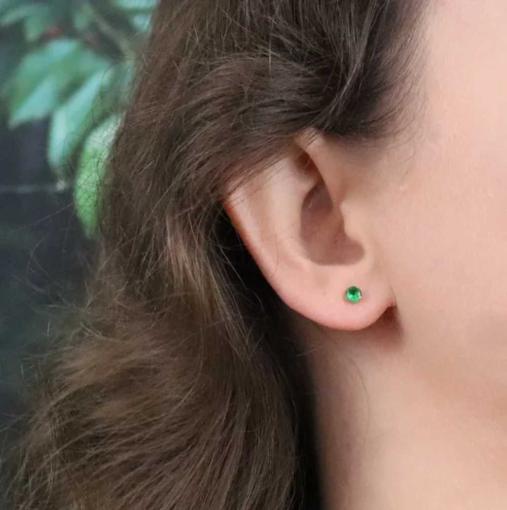 10k Yellow Gold Lab Created Emerald Earrings Stud… - image 3