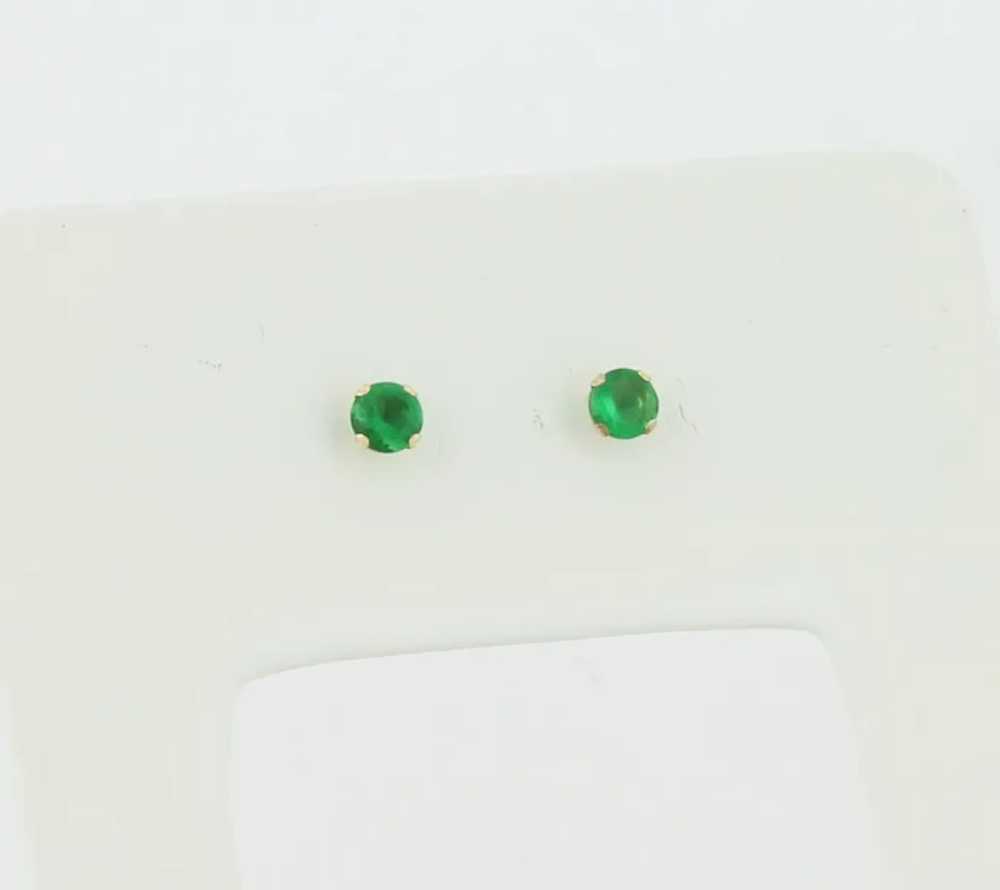10k Yellow Gold Lab Created Emerald Earrings Stud… - image 4