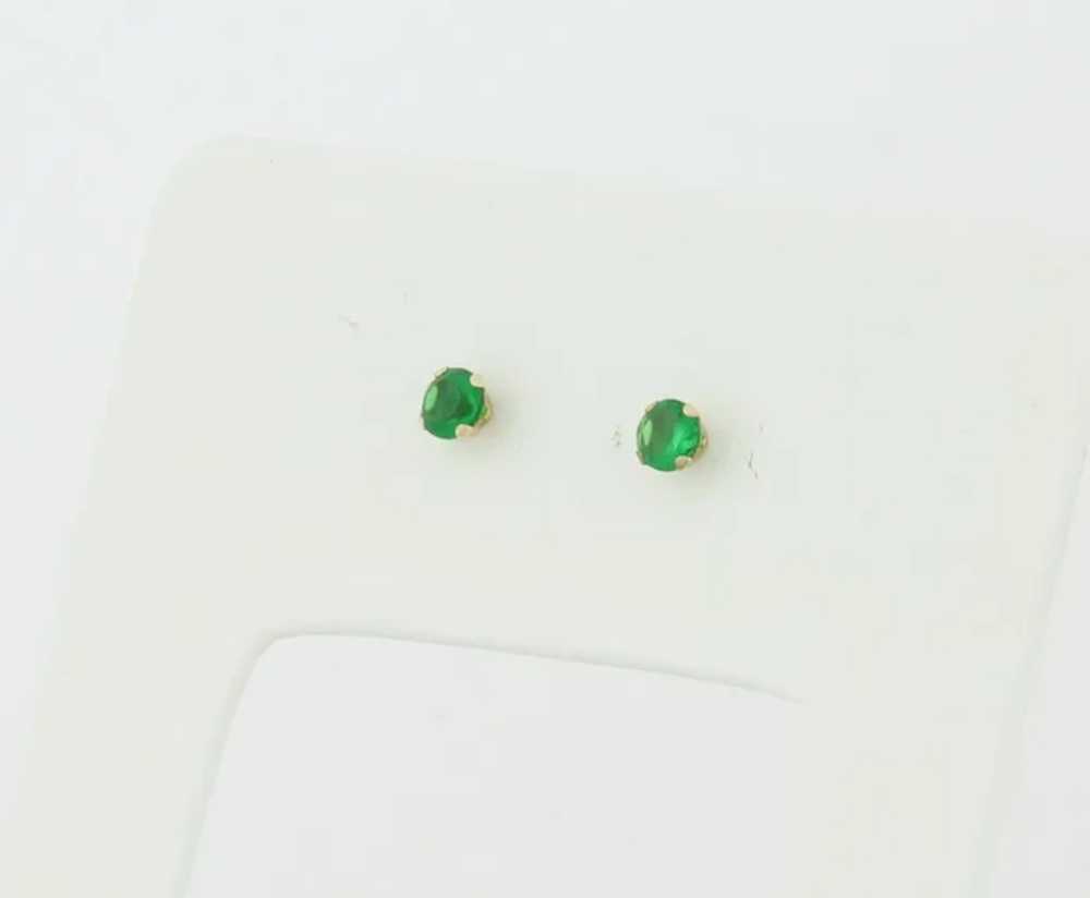 10k Yellow Gold Lab Created Emerald Earrings Stud… - image 6