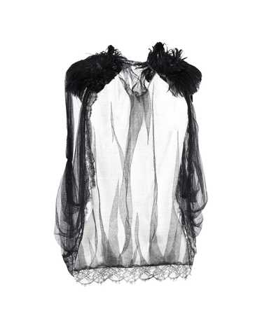 Alberta Ferretti Sheer Black Feather Vest with Sil