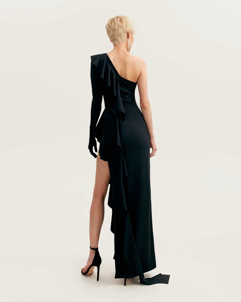 Milla One-shoulder ruffle-trimmed maxi dress in b… - image 4
