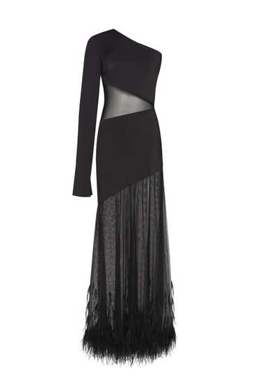 Milla One-shoulder maxi dress with feather-trimme… - image 1