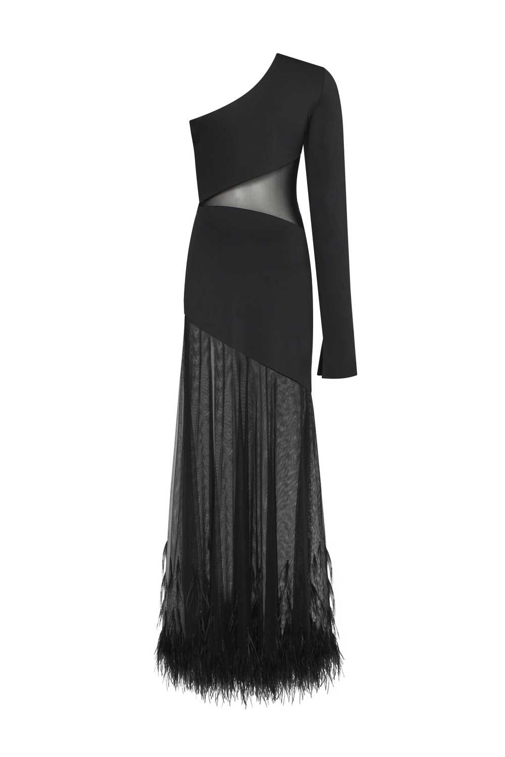Milla One-shoulder maxi dress with feather-trimme… - image 3