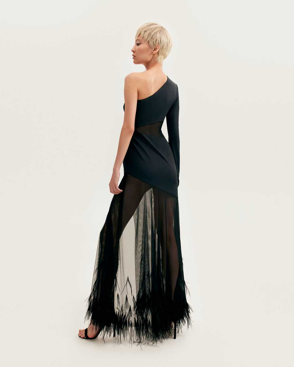 Milla One-shoulder maxi dress with feather-trimme… - image 4
