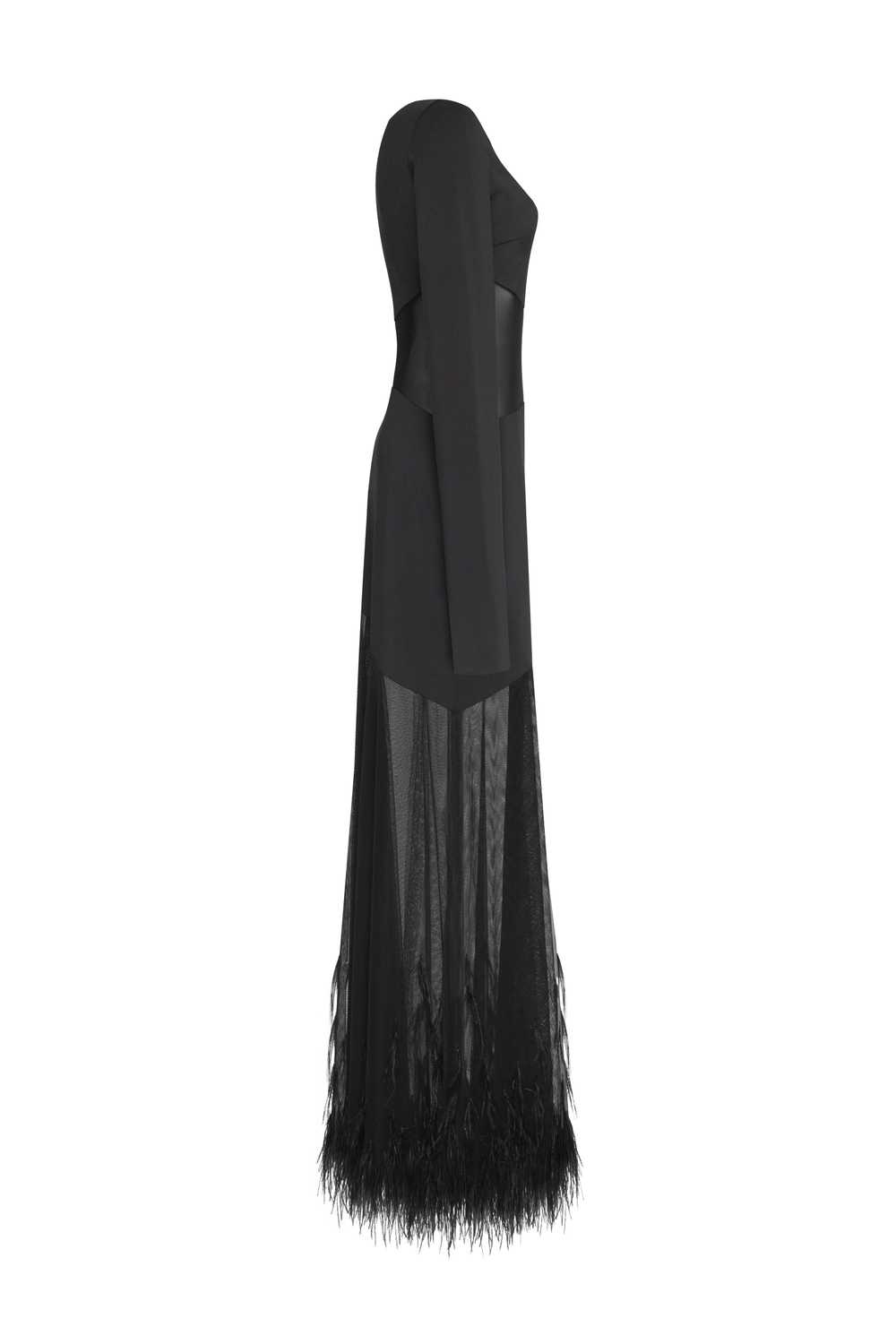 Milla One-shoulder maxi dress with feather-trimme… - image 5