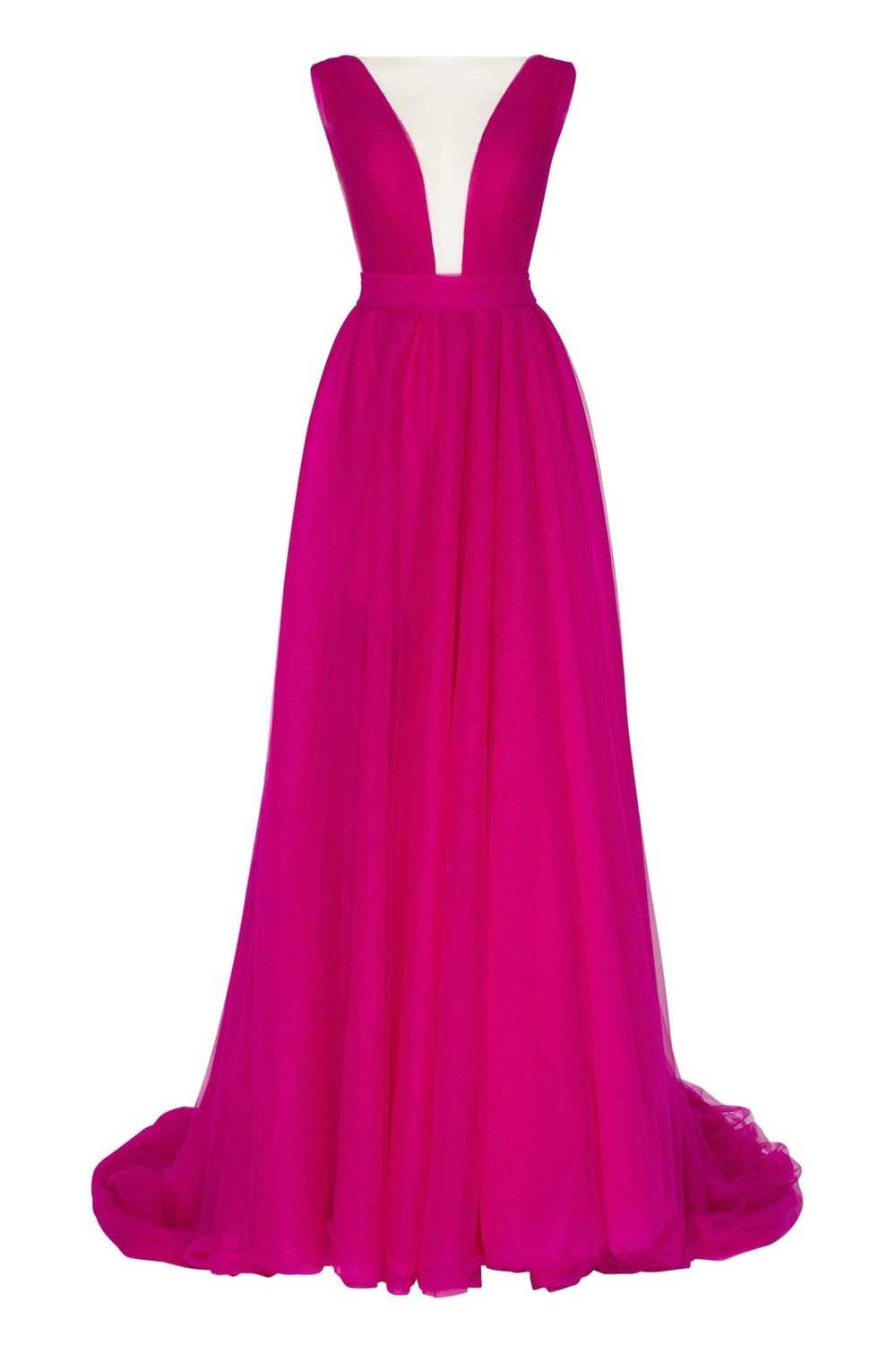 Milla Fuchsia Bow-Back Maxi Evening Tulle Dress - image 1